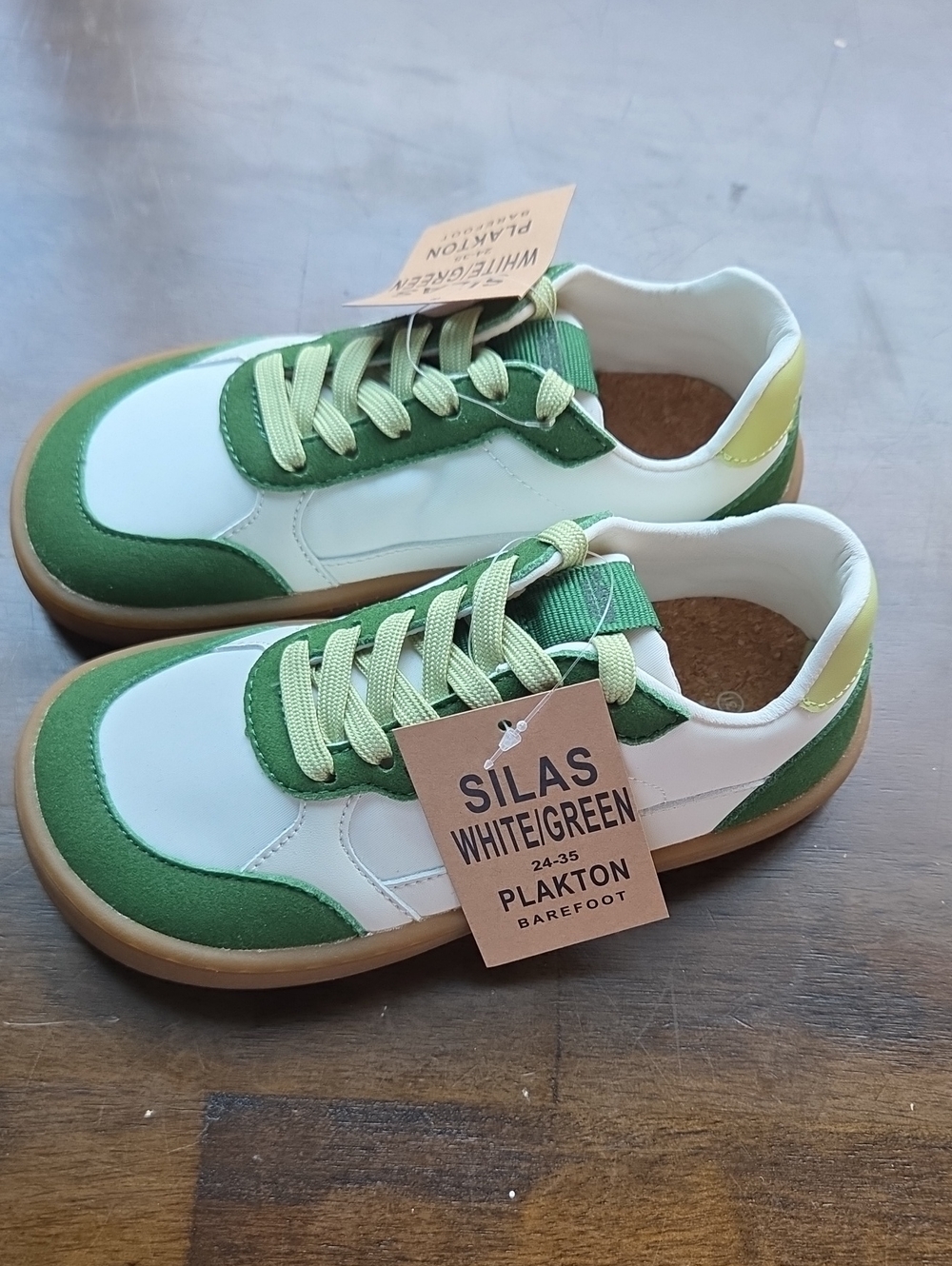 Plakton Size 13 Silas White/Green Kids Barefoot Sneakers NEW